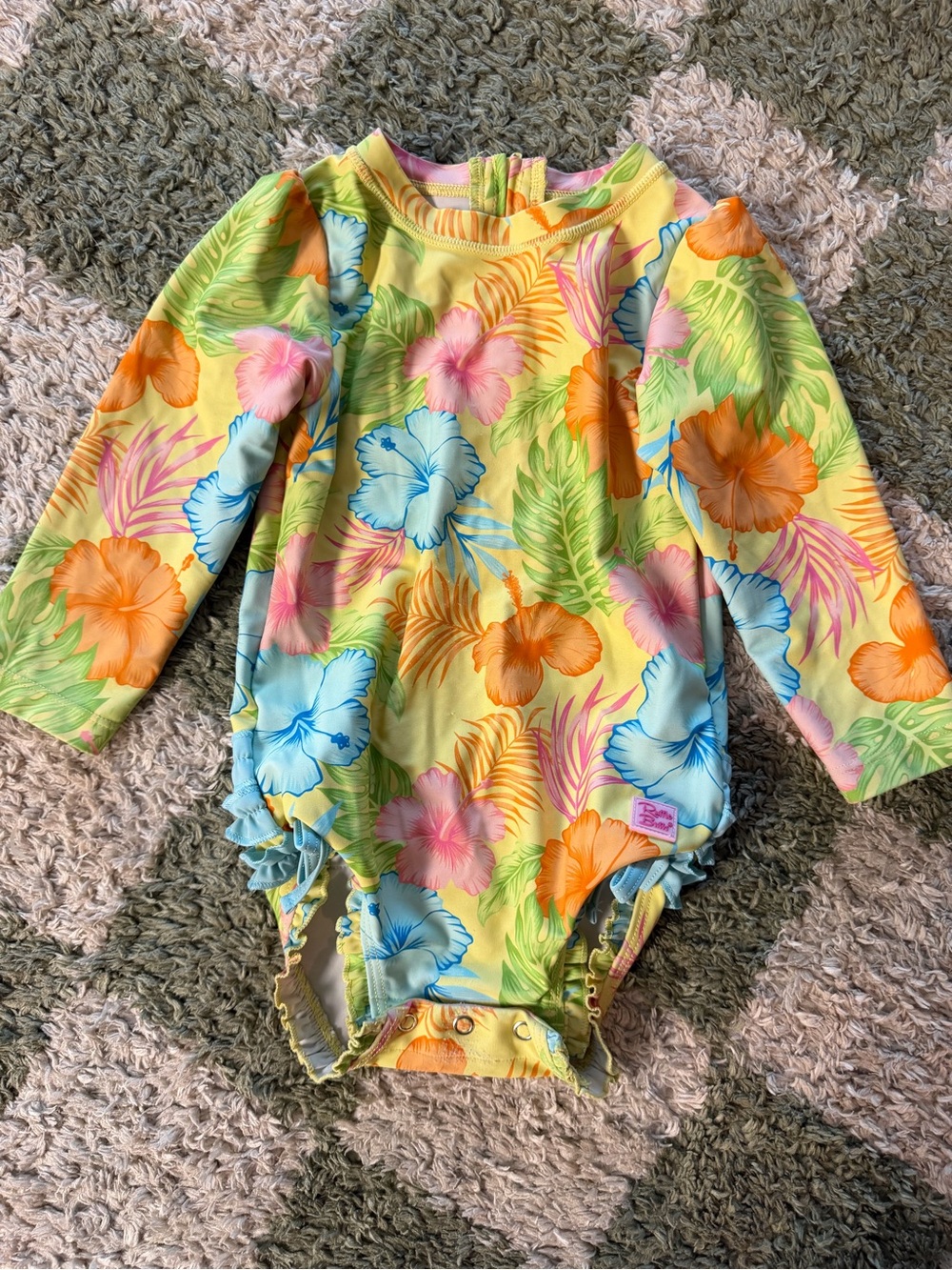 Ruffle Butts Yellow Floral Swimwear with Blue, Pink, Orange Accents